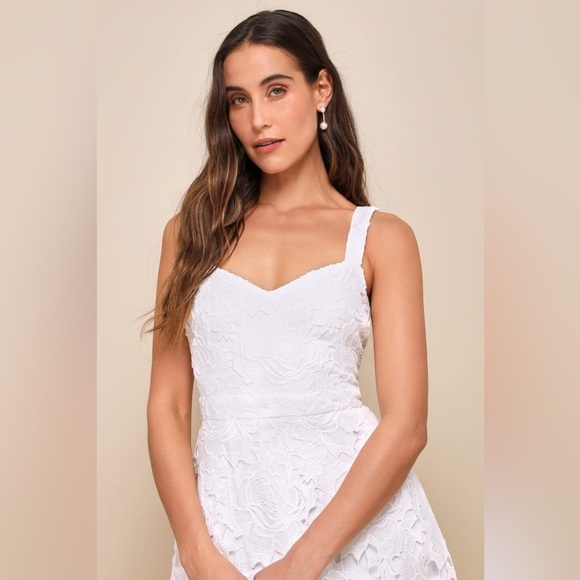 NWT Lulus Divine Beauty White Lace Midi Dress With Pockets, Size Large - Picture 4 of 14